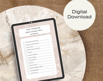 Lista de verificación para el cambio de nombre de recién casados: Guía imprimible (descarga digital)