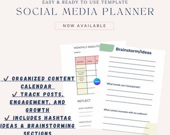 Planificador de contenido para redes sociales: Calendario de marketing imprimible (descarga digital)