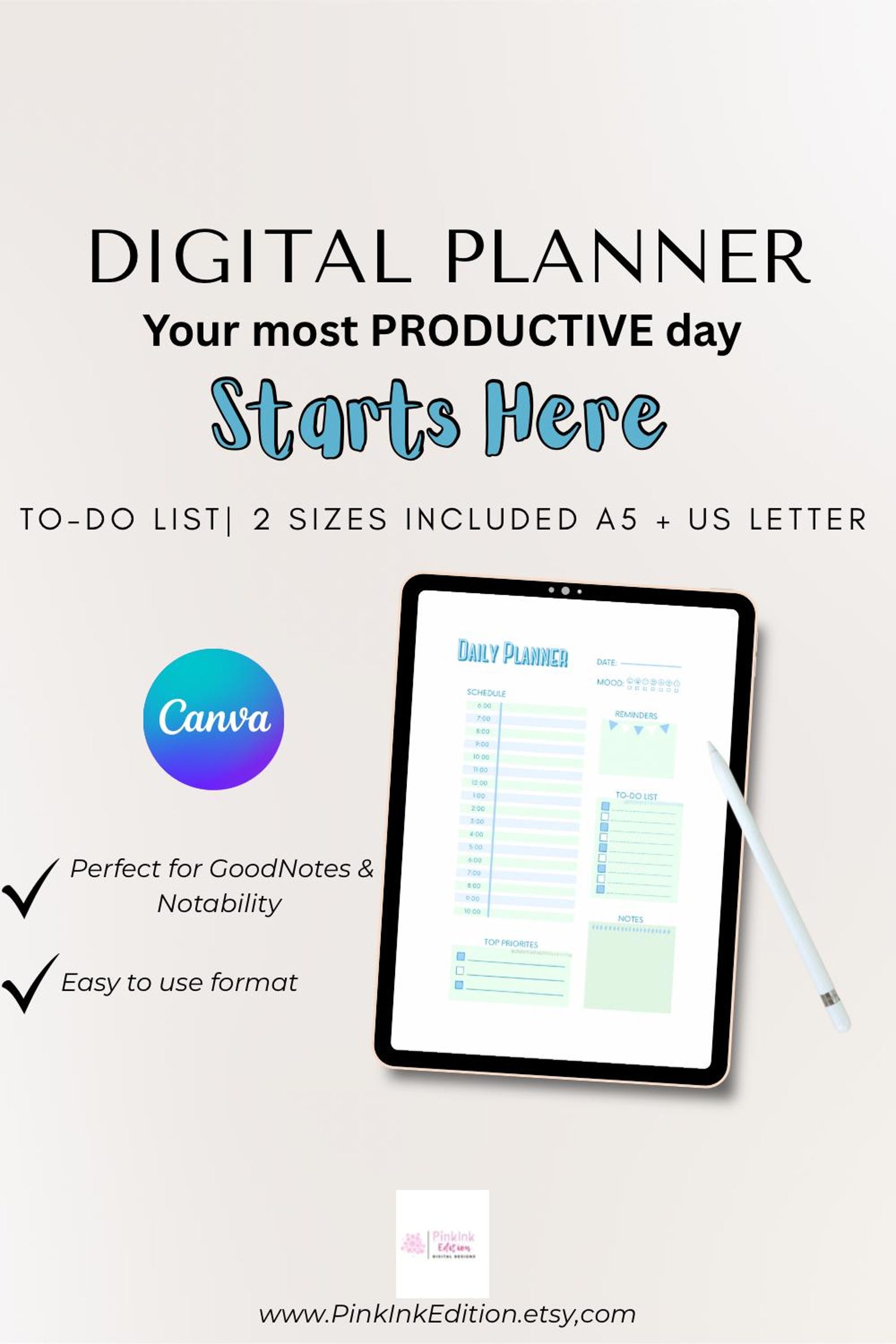 Aesthetic Daily Planner Printable – To-do List, Hourly Schedule (A5 ...