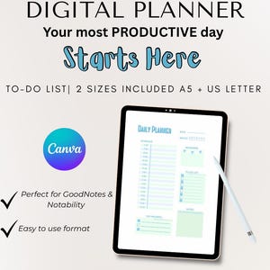 Planificador diario imprimible: lista de tareas estética, horario por horas, prioridades y diario de gratitud (PDF en tamaño A5 y carta estadounidense) - Descarga instantánea