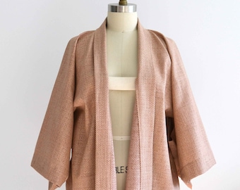 Pink cotton haori, Japanese traditional pattern shibori, Japanese cotton sevenberry, kimono outer, spring robe, unisex top, gender neutral