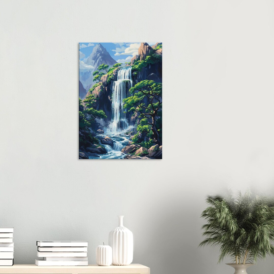 Traditional Japanese Montain Waterfall Waterfall Wall Art on Canvas - Etsy