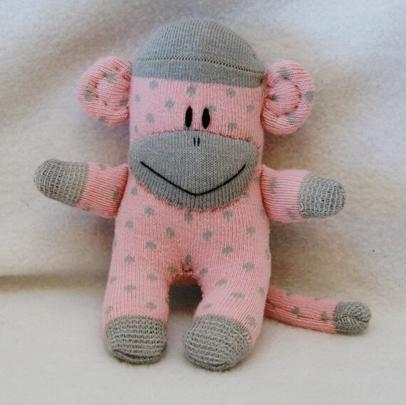 Items similar to Baby Sock Monkey Baby Pink and Grey Spots on Etsy