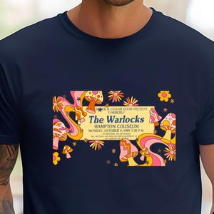 The Warlocks T-Shirt, Unisex, Konzertkarten-T-Shirt, Grateful Dead inspiriertes psychedelisches Grafikshirt im Vintage-Stil, Retro bunte Pilze