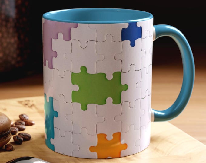 Jigsaw Puzzle Coffee Mug: Vibrant Colors, Gift for Puzzlers, 11oz