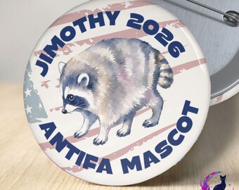 Jimothy Antifa Mascot Pin, Seattle Raccoon Anti Fascist Political Protest Button
