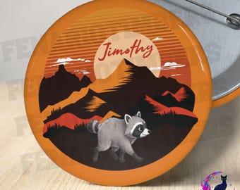 Jimothy Raccoon Mountain Sunset Button, Seattle Mascot Pin