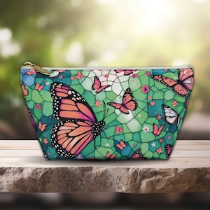 Monedero de mariposa con vitral, 2 tamaños, funda para teléfono, neceser, neceser para manualidades, organizador de viaje para amantes de la naturaleza, regalo para el Día de la Madre.