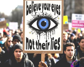 Znak protestu przeciwko ICE, plakat „Uwierz swoim oczom” (pobranie cyfrowe, proporcje 4:5)