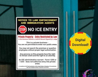 No ICE For Business Sign, No Trespassing Private Property Digital Download