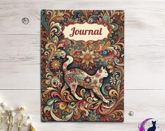 Personalized Floral Cat Notebook, Paisley Wild Flower Lined Journal