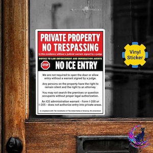 No ICE Decal For Home, No Trespassing Anti Trump Sticker, Private Property image 1