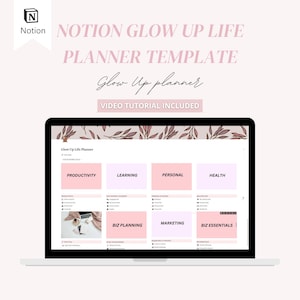Glow Up Notion template life planner, Notion aesthetic, Notion planner, All in on life planner, Notion dashboard, Notion planner minimal