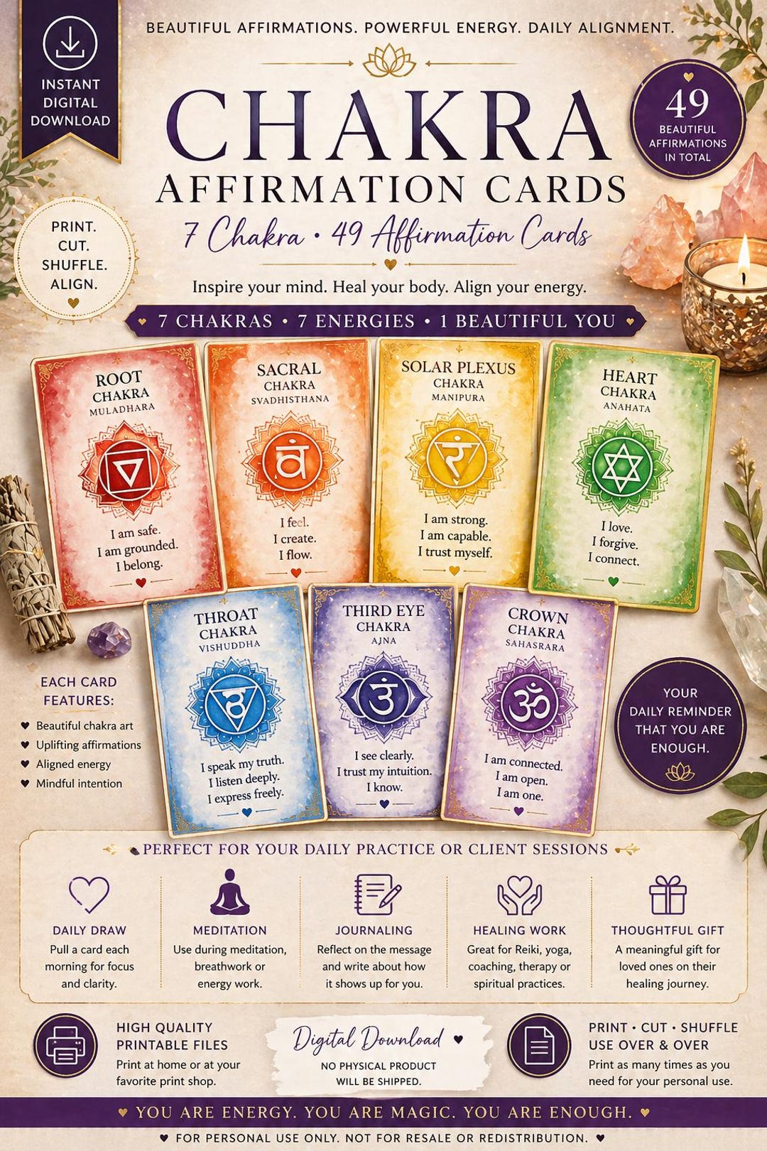 Chakra Affirmation Cards – Printable Healing Deck - Etsy