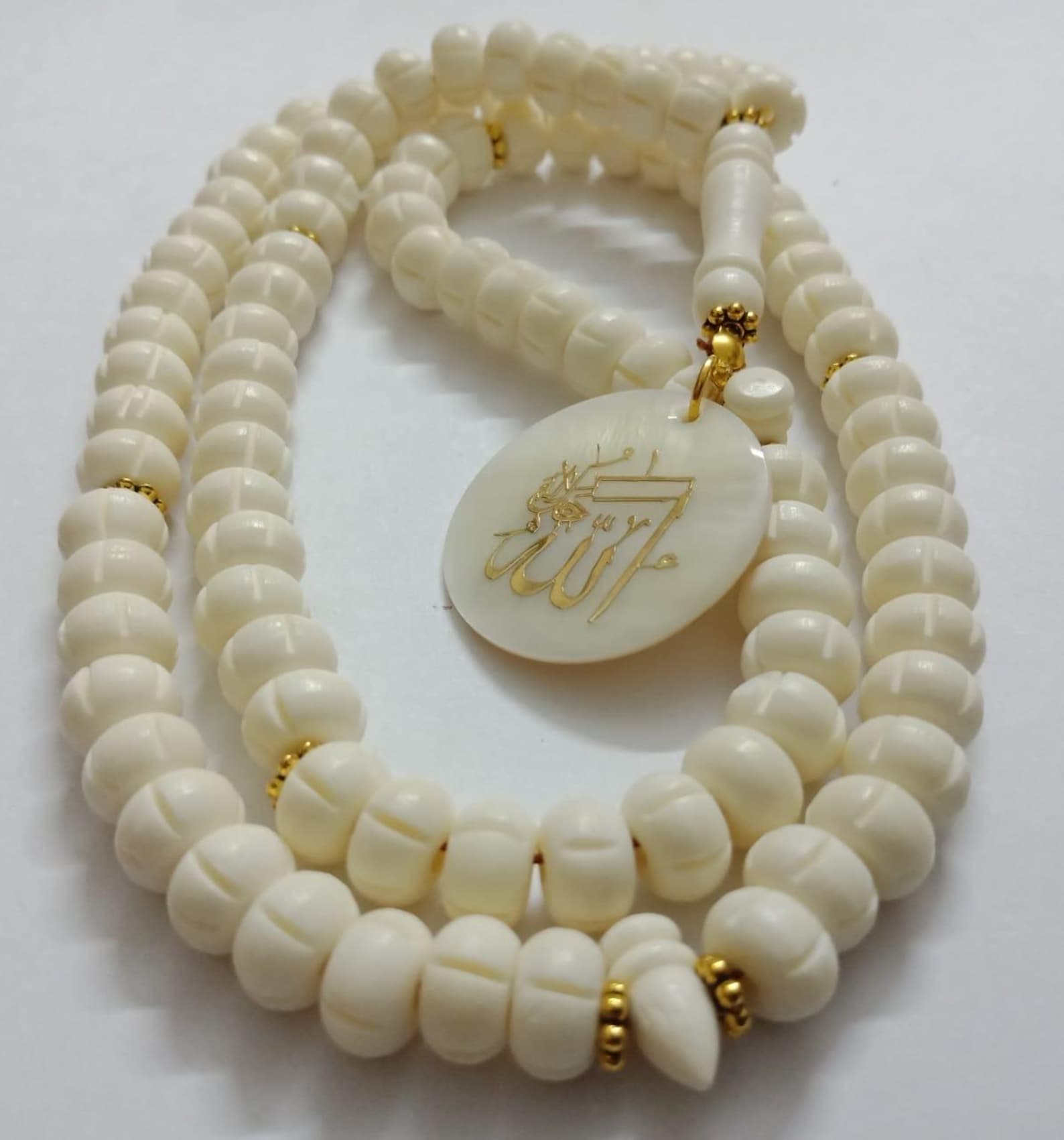 Handmade Camel Bone Tasbih | 99 Prayer Beads with Allah/Ali Locket | Islamic Gift