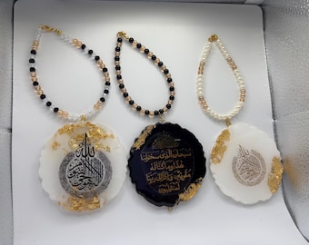 Islamic Car Hanging | Handmade Islamic Resin Pendant with Clear Pearls