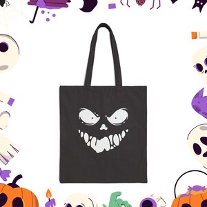 Sinister Grin at Midnight Canvas Tote Bag, Horror Tote, Trick or Treat Bag, Witchy Tote, Halloween Shopping Bag, Halloween Gift