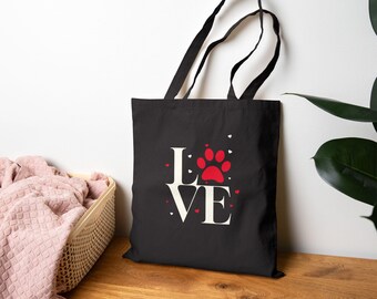 Love Paw Print Tote Bag Cotton Canvas Pet Lover Tote