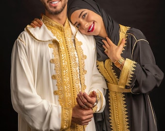 White Hooded Mens Jabador 3-Piece Set | Nikkah Groom Outfit & Wedding Thobe