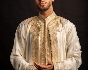 Men's Moroccan Caftan 3 Piece Set, Embroidered Cape, Wedding Eid Outfit