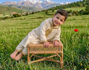 Kids Moroccan Djellaba Set, 3-Piece Traditional Outfit, Eid Formal Wear