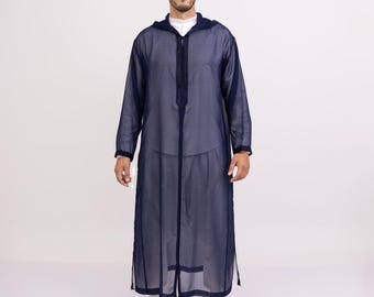 Navy Blue Mens Moroccan Djellaba 3 Set | Jellaba Nikkah Thobe & Wedding Kaftan Groom Outfit