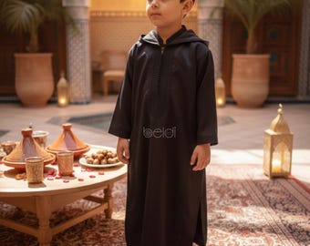 Black Boys Moroccan Djellaba Set | Petrol Blue Kids Eid Thobe & Ramadan Outfit