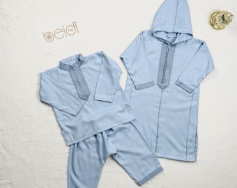 Sky Blue Boys Moroccan Djellaba Set | Petrol Blue Kids Eid Thobe & Ramadan Outfit
