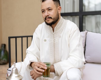 Handmade Moroccan Jabador Caftan Set - 3 pieces Beige Jabador for Eid, Ramadan & Weddings | Free Shipping