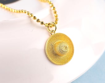 Gold Silver Straw Raffia Pendant Sterling Silver Beach Summer Hat Charm Straw Weave Pendant Necklace Bracelet Earrings Keychain Bag Charms