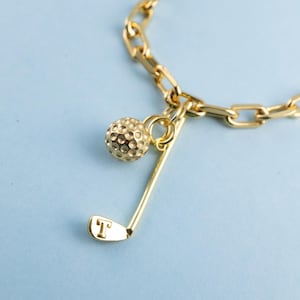 18k Gold Women Personalized Initial Golf Clubs & Ball Charm Sterling Silver Coach Wife Girls Pendant DIY Necklace Bracelet Earrings keychain