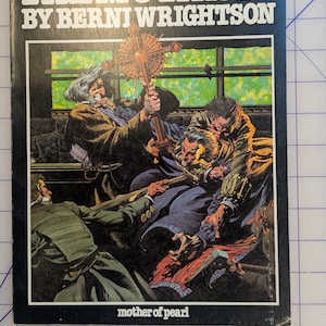 May include: A vintage paperback book cover for "The Mutants" by Berni Wrightson. The cover features a dramatic illustration of several figures in a struggle, with a large cross prominently displayed. The title and author's name are in white text.