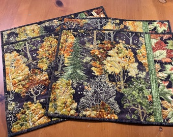 Fall Placemats Trees Autumn Colors Set of Four Handmade Table Kitchen Decor