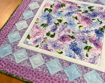 Table Topper Lilacs Quilted Handmade Table Quilt Square Home Decor