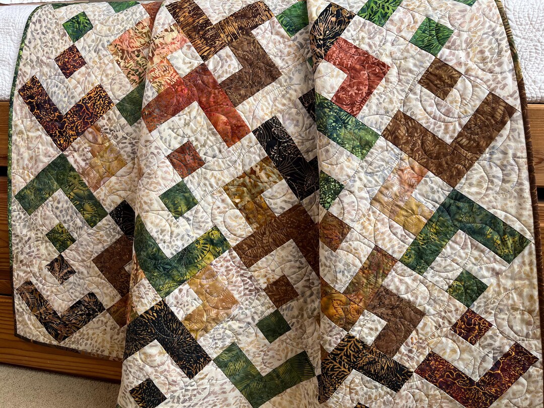 Quilt Handmade Batik Brown Green Rust Color Home Decor - Etsy