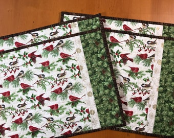 Placemats Christmas Birds Set of Four Handmade Table Kitchen Holiday Decor