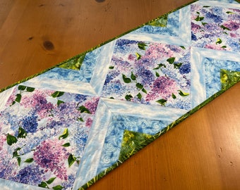 Table Runner Floral Spring Lilac Flowers Handmade Home Decor Mother's Day Gift