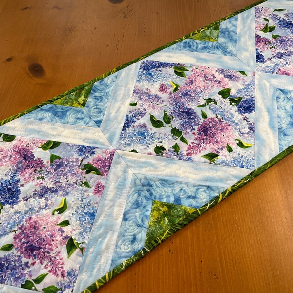 Table Runner Floral Spring Lilac Flowers Handmade Home Decor Mother's Day Gift