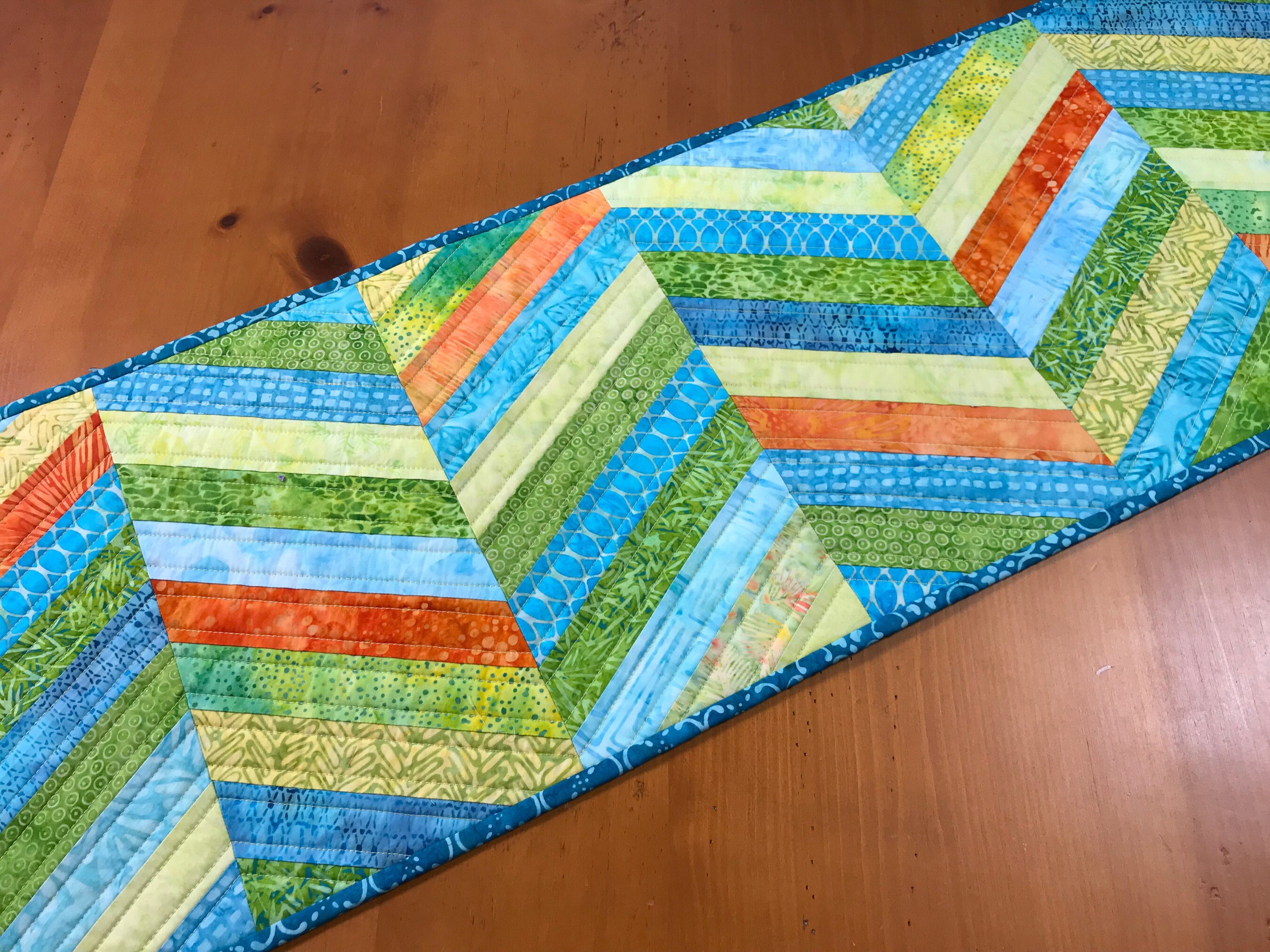 Table Runner Zig Zag Pattern Batik Quilted Handmade Table Etsy