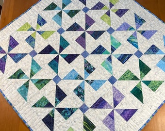 Table Topper  Pinwheels Quilted Handmade Table Quilt Square Home Decor