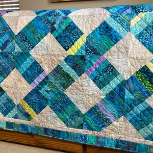 Quilt Handmade Batik Turquoise Aqua and Blues Quilted Throw