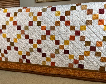 Quilt Handgemacht Patchwork Scrappy Gold Orange Rot Tan Töne Handgemachtes Wohnkultur Geschenk