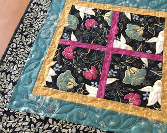 Table Topper Floral Home Decor Handmade Asian Inspired Quilted Tabletop