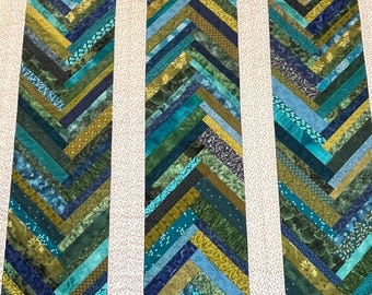 Handgemachte Quilt Patchwork Blau & Grün Baumwolle Zopf Gesteppte Home Decor