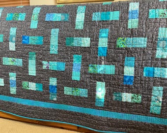Quilt Handgemacht Patchwork Türkis Grau Runde Überwurf Quilted Home Decor