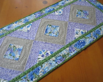 Table Runner Handmade Floral Runner Quilted Blue Purple Birthday Gift