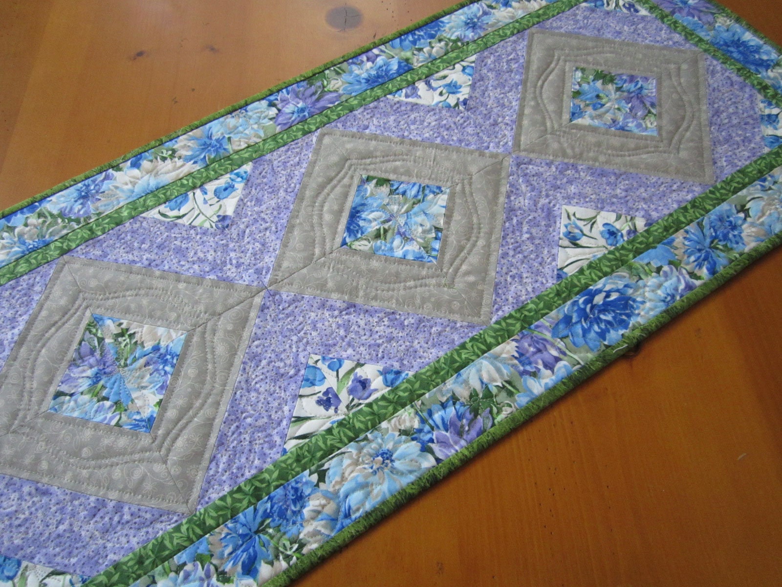 Spring Table Runner Handmade Floral Runner Quilted Blue Purple | Etsy