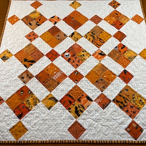 Table Topper Halloween Orange Quilted Handmade Table Quilt