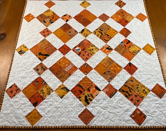 Table Topper Halloween Orange Quilted Handmade Table Quilt