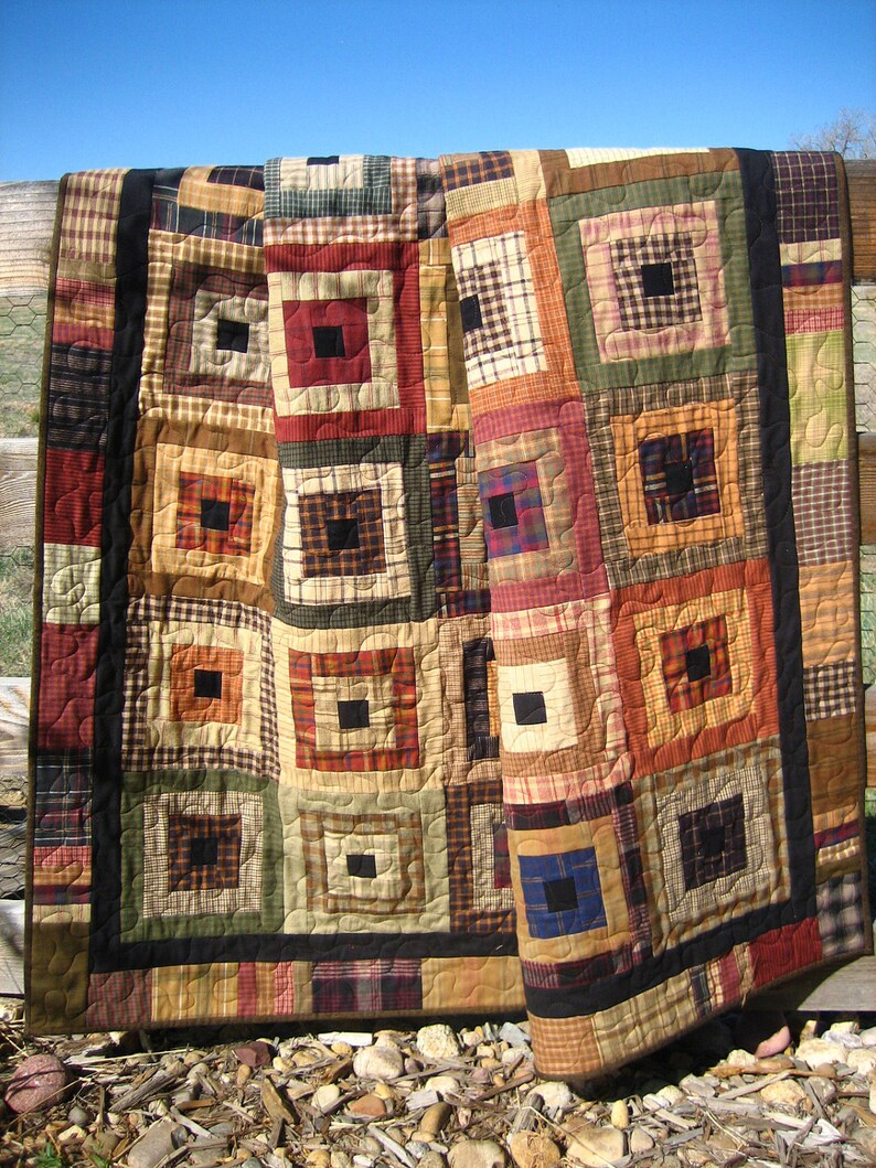 Handmade Quilt Homespun Squared Etsy